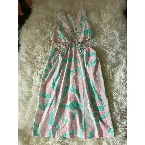 RAILS Midi Dress Candy Mint Cut out L Green Pink Rizo Sleeveless Wedding Guest - Picture 6 of 9